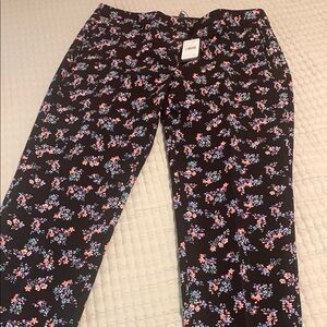 Adrianna Papell Floral Print Black Pants Sz 12 NEW Faux Pocket Zip up All season